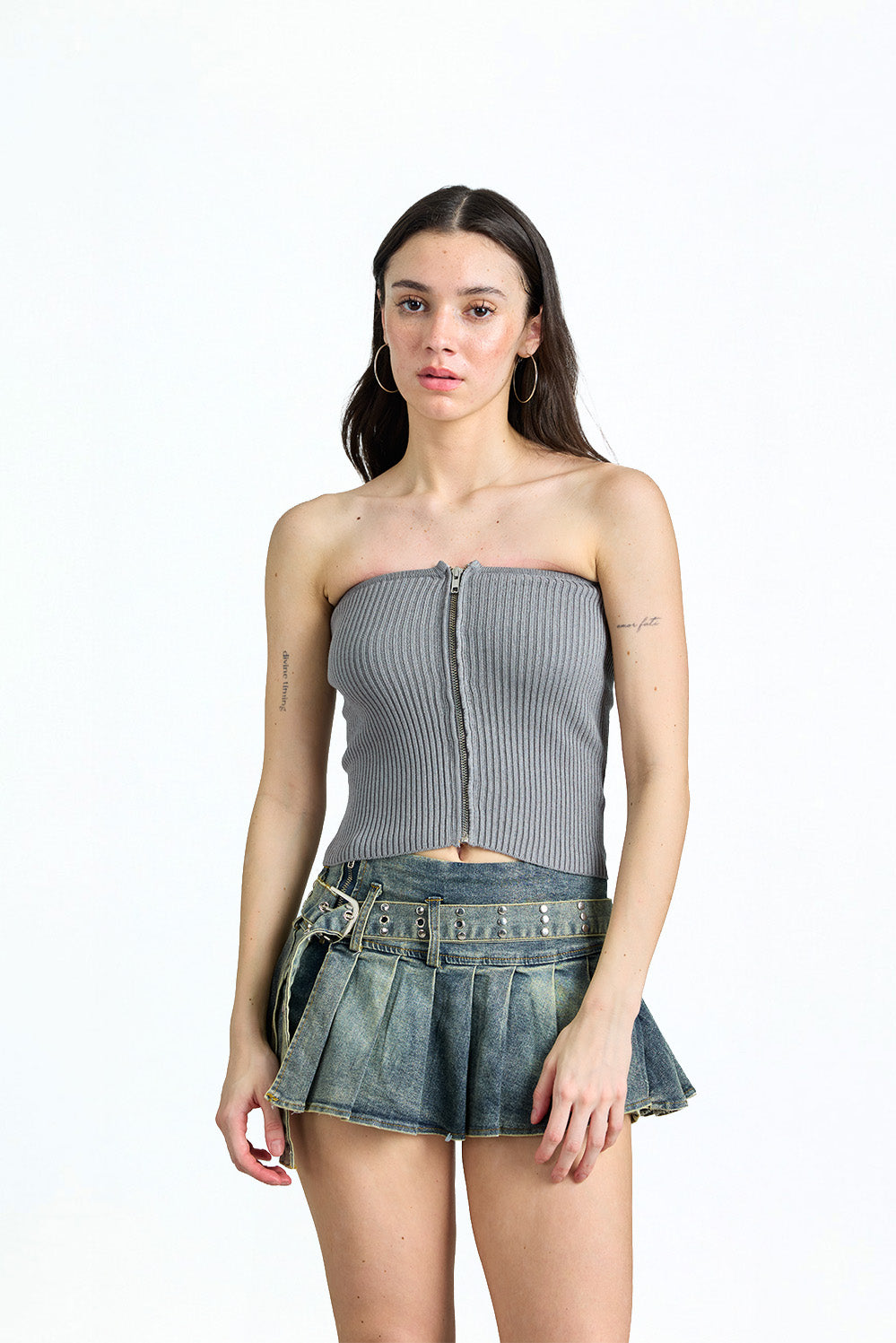Misty Grey Zip Knit Tube Top - BonkersCorner