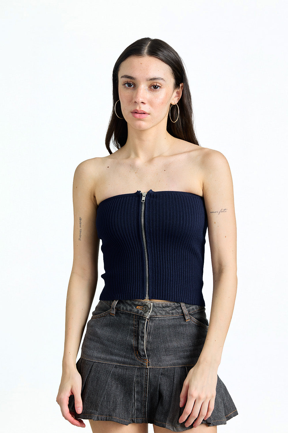 Deep Navy Zip Knit Tube Top - BonkersCorner